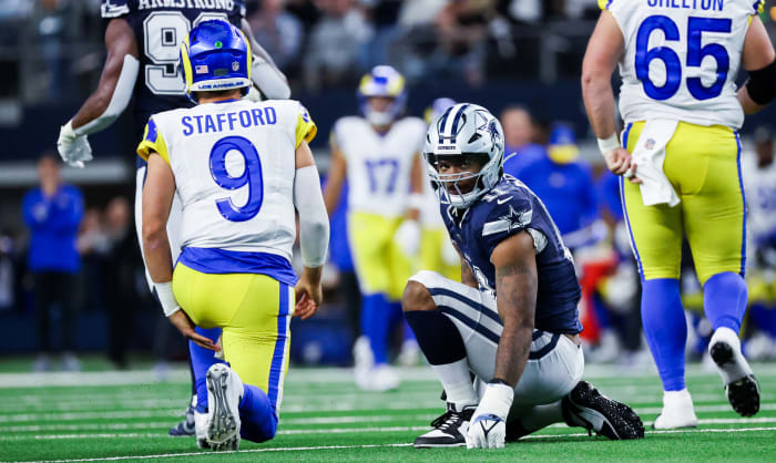 Los Angeles Rams QB Matthew Stafford and Dallas Cowboys defender Micah Parsons.